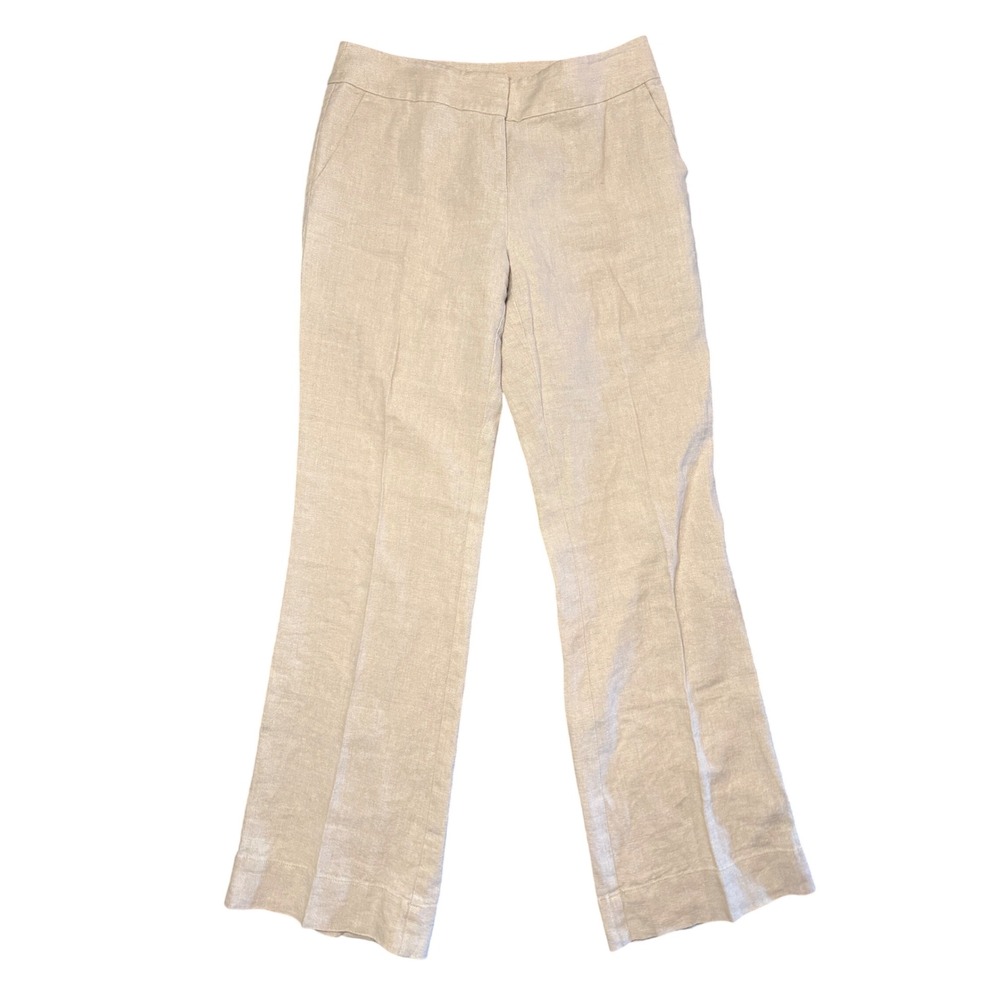 Ann Taylor Loft Julie Pants Womens 4 Beige 100% Linen Wide Leg Trousers Office